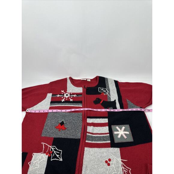 RARE Classic Elements Christmas Scottie Dog Zip Up Sweater Size 2X - Picture 12 of 14